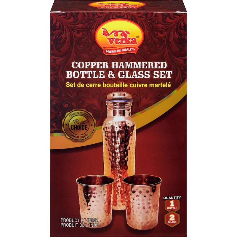 Verka Copper Hammered Bottles & Glass Set