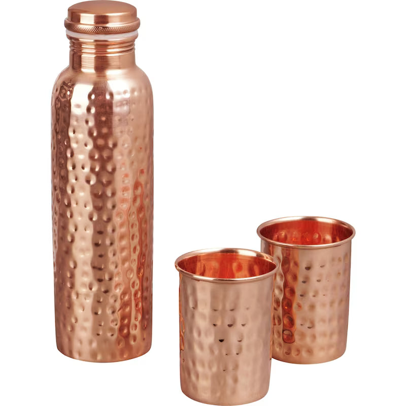 Verka Copper Hammered Bottles & Glass Set